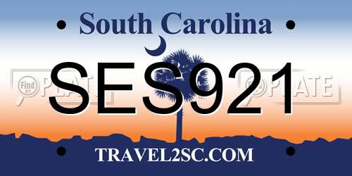 SES921 South Carolina License Plate