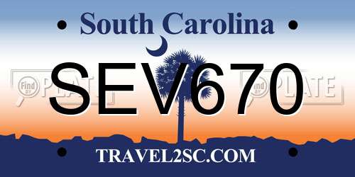 SEV670 South Carolina License Plate