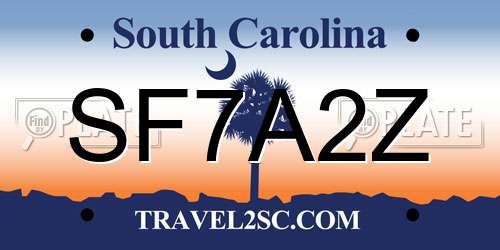 SF7A2Z South Carolina License Plate