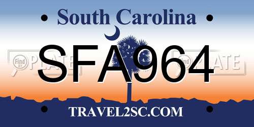 SFA964 South Carolina License Plate