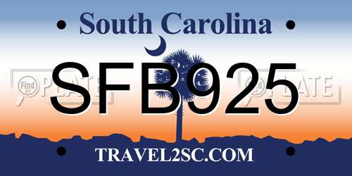 SFB925 South Carolina License Plate