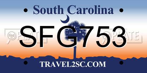 SFG753 South Carolina License Plate