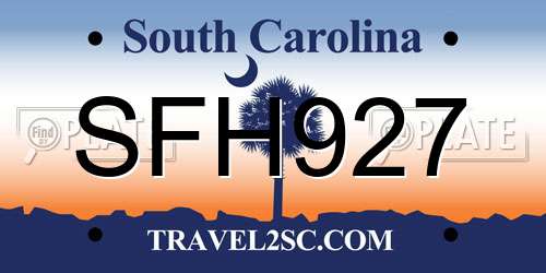 SFH927 South Carolina License Plate
