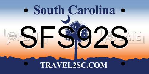 SFS92S South Carolina License Plate