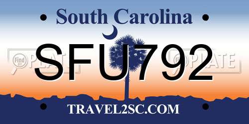 SFU792 South Carolina License Plate