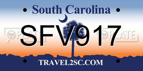 SFV917 South Carolina License Plate