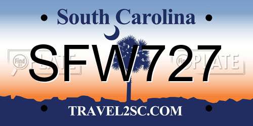 SFW727 South Carolina License Plate