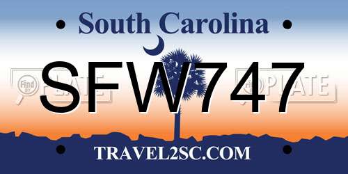 SFW747 South Carolina License Plate