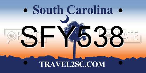 SFY538 South Carolina License Plate