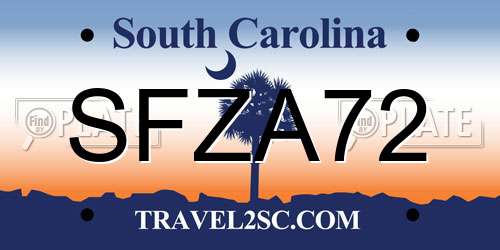 SFZA72 South Carolina License Plate
