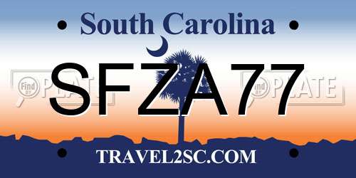 SFZA77 South Carolina License Plate