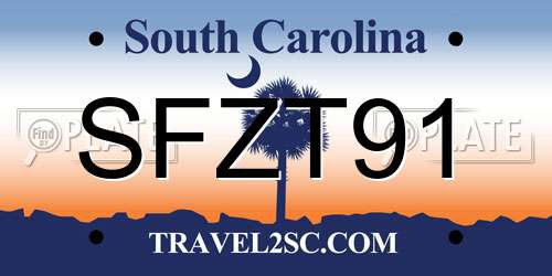 SFZT91 South Carolina License Plate