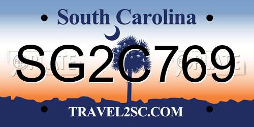 SG2C769 South Carolina License Plate
