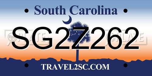 SG2Z262 South Carolina License Plate