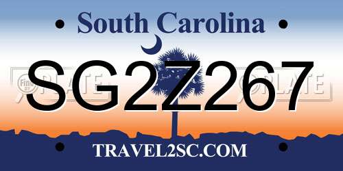 SG2Z267 South Carolina License Plate