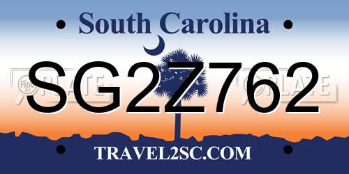 SG2Z762 South Carolina License Plate