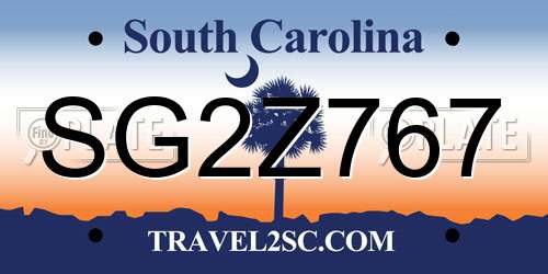 SG2Z767 South Carolina License Plate