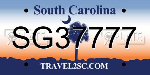 SG37777 South Carolina License Plate