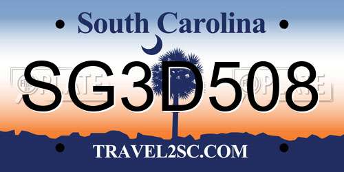 SG3D508 South Carolina License Plate