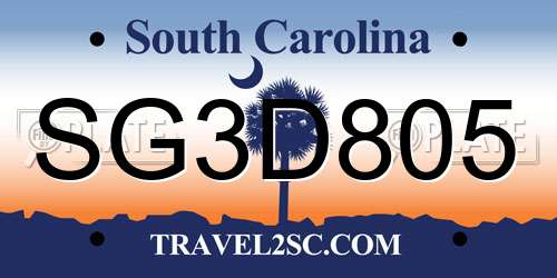 SG3D805 South Carolina License Plate