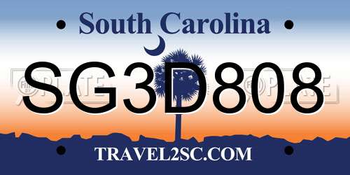 SG3D808 South Carolina License Plate