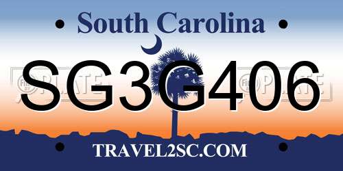 SG3G406 South Carolina License Plate