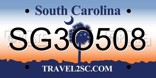 SG3O508 South Carolina License Plate