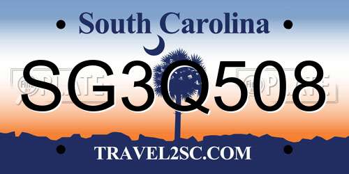 SG3Q508 South Carolina License Plate