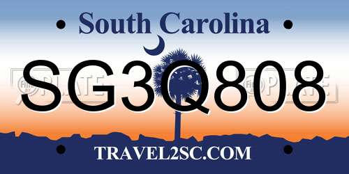 SG3Q808 South Carolina License Plate