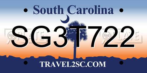 SG3T722 South Carolina License Plate