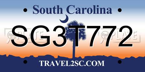 SG3T772 South Carolina License Plate