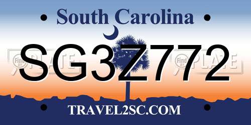 SG3Z772 South Carolina License Plate
