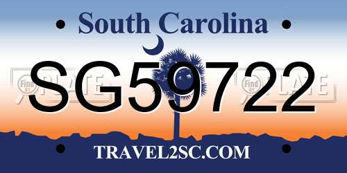 SG59722 South Carolina License Plate