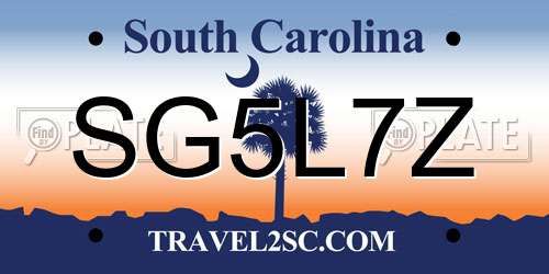 SG5L7Z South Carolina License Plate