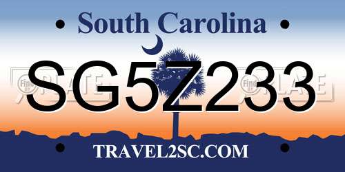 SG5Z233 South Carolina License Plate