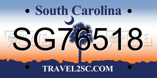 SG76518 South Carolina License Plate