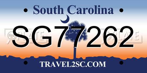 SG77262 South Carolina License Plate
