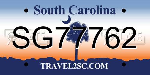 SG77762 South Carolina License Plate