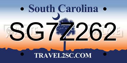SG7Z262 South Carolina License Plate