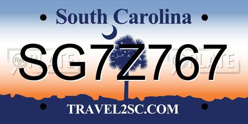 SG7Z767 South Carolina License Plate