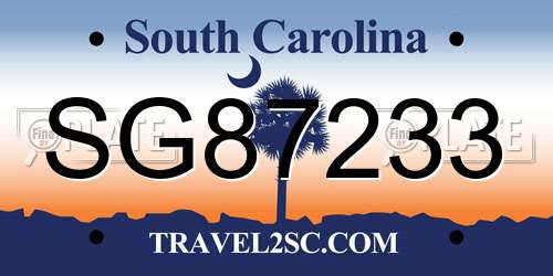 SG87233 South Carolina License Plate