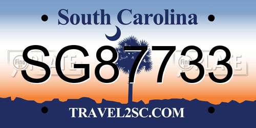 SG87733 South Carolina License Plate