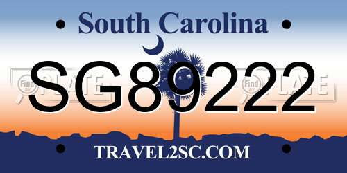 SG89222 South Carolina License Plate