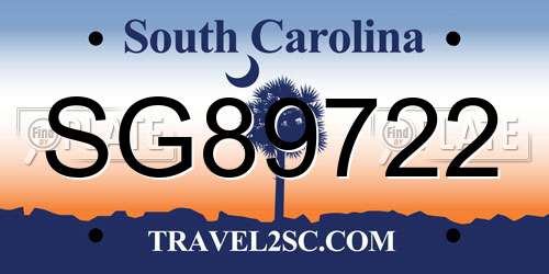 SG89722 South Carolina License Plate