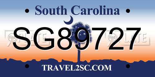 SG89727 South Carolina License Plate