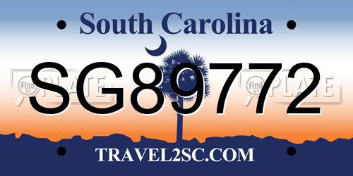 SG89772 South Carolina License Plate