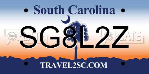 SG8L2Z South Carolina License Plate