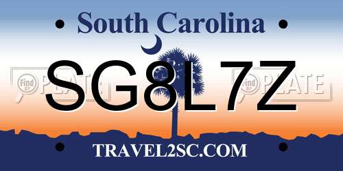 SG8L7Z South Carolina License Plate