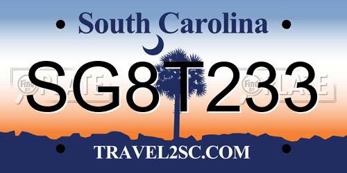 SG8T233 South Carolina License Plate