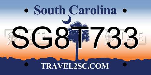 SG8T733 South Carolina License Plate